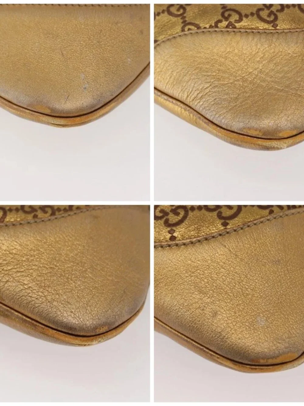 GUCCI GG Canvas Guccissima Sherry Line Bag Leather Gold 153029 Auth BAZ429